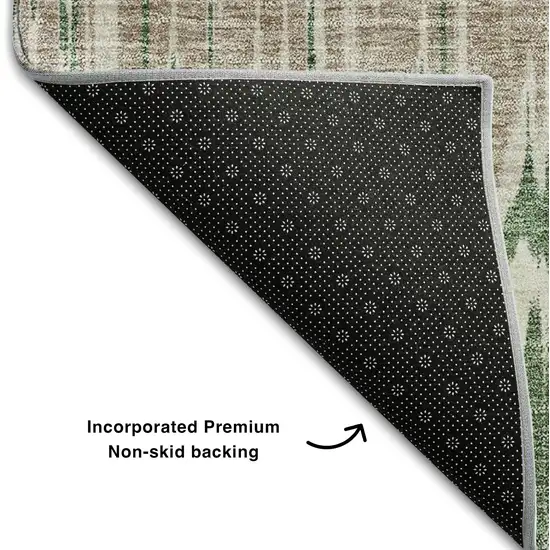 Green Ivory And Taupe Striped Washable Area Rug With UV Protection Photo 7