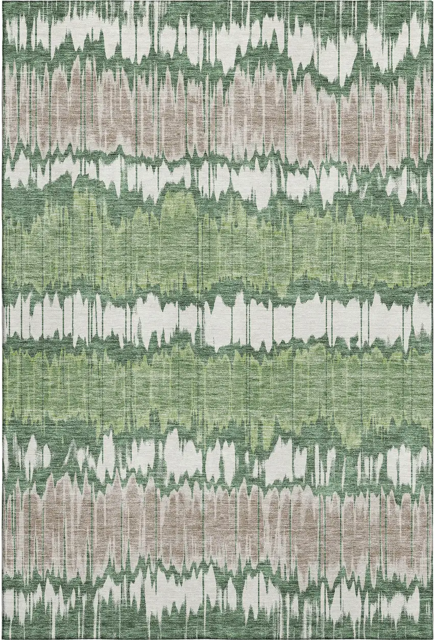 Green Ivory And Taupe Striped Washable Area Rug With UV Protection Photo 1