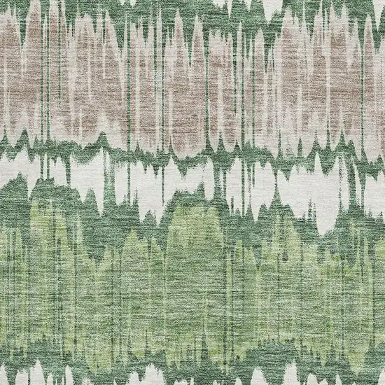 Green Ivory And Taupe Striped Washable Area Rug With UV Protection Photo 3