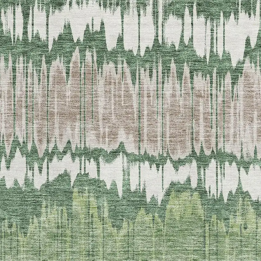 Green Ivory And Taupe Striped Washable Area Rug With UV Protection Photo 3