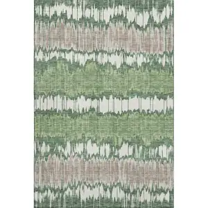 Photo of Green Ivory And Taupe Striped Washable Area Rug With UV Protection