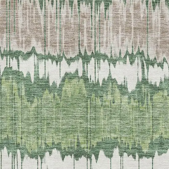Green Ivory And Taupe Striped Washable Area Rug With UV Protection Photo 3