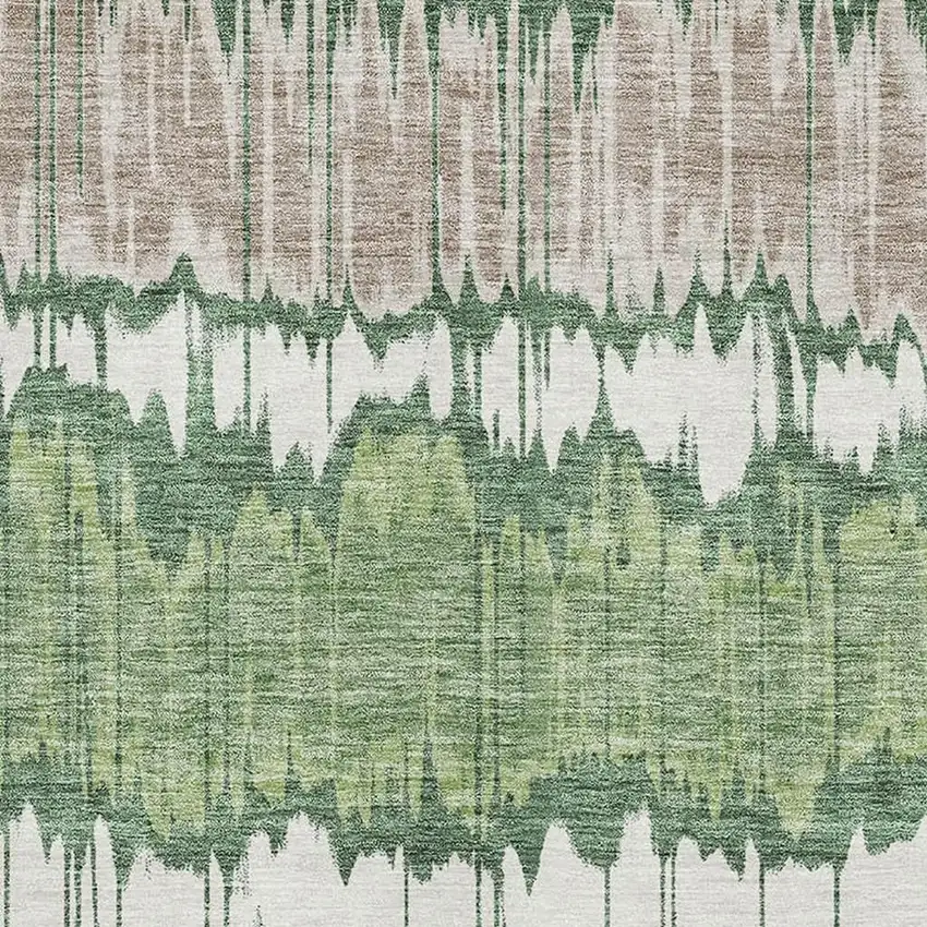 Green Ivory And Taupe Striped Washable Area Rug With UV Protection Photo 3