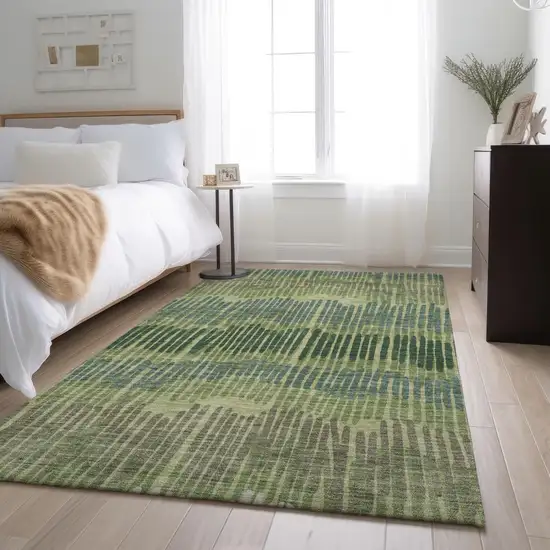 Green Ivory And Taupe Striped Washable Area Rug With UV Protection Photo 4