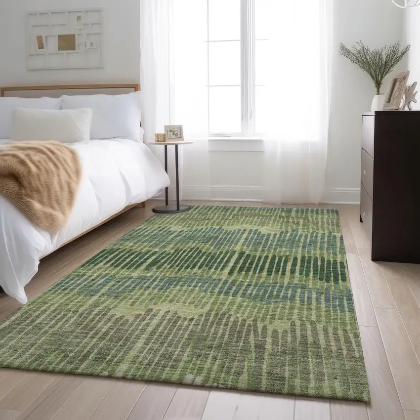 Green Ivory And Taupe Striped Washable Area Rug With UV Protection Photo 4
