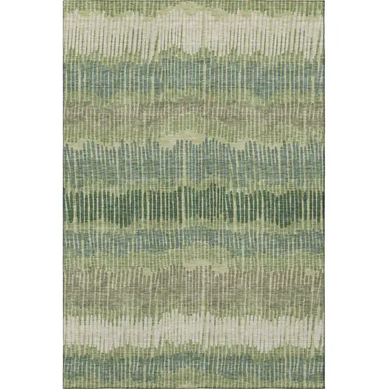 Green Ivory And Taupe Striped Washable Area Rug With UV Protection Photo 3