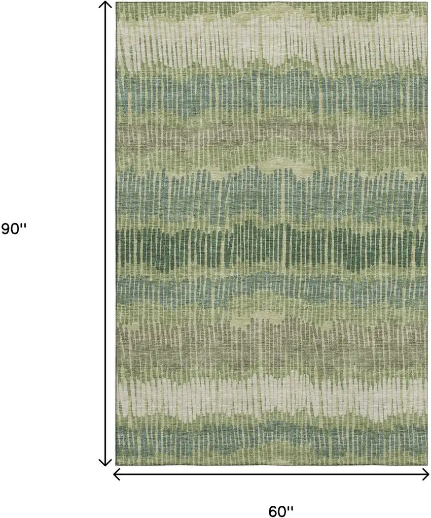 Green Ivory And Taupe Striped Washable Area Rug With UV Protection Photo 9