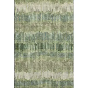 Photo of Green Ivory And Taupe Striped Washable Area Rug With UV Protection