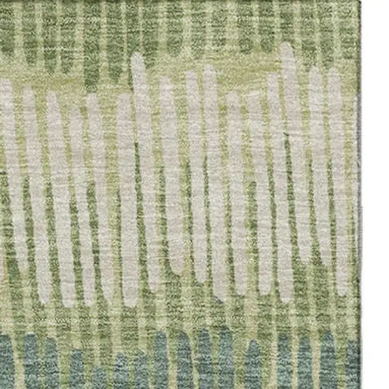 Green Ivory And Taupe Striped Washable Area Rug With UV Protection Photo 4