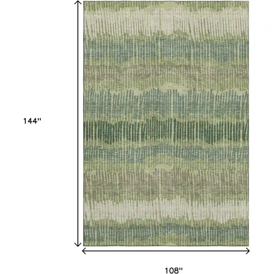 Green Ivory And Taupe Striped Washable Area Rug With UV Protection Photo 9
