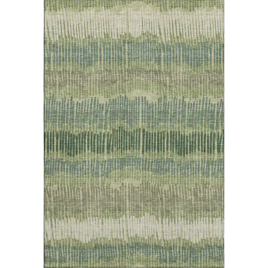 Green Ivory And Taupe Striped Washable Area Rug With UV Protection Photo 1