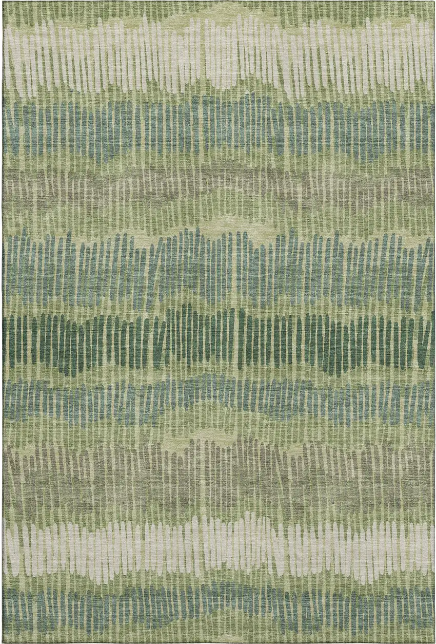 Green Ivory And Taupe Striped Washable Area Rug With UV Protection Photo 1