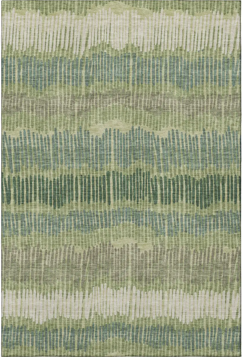 Green Ivory And Taupe Striped Washable Area Rug With UV Protection Photo 4