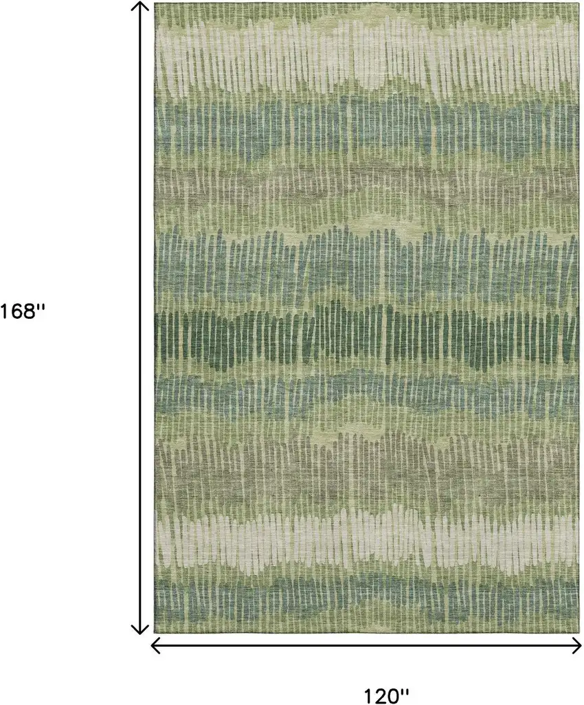 Green Ivory And Taupe Striped Washable Area Rug With UV Protection Photo 9