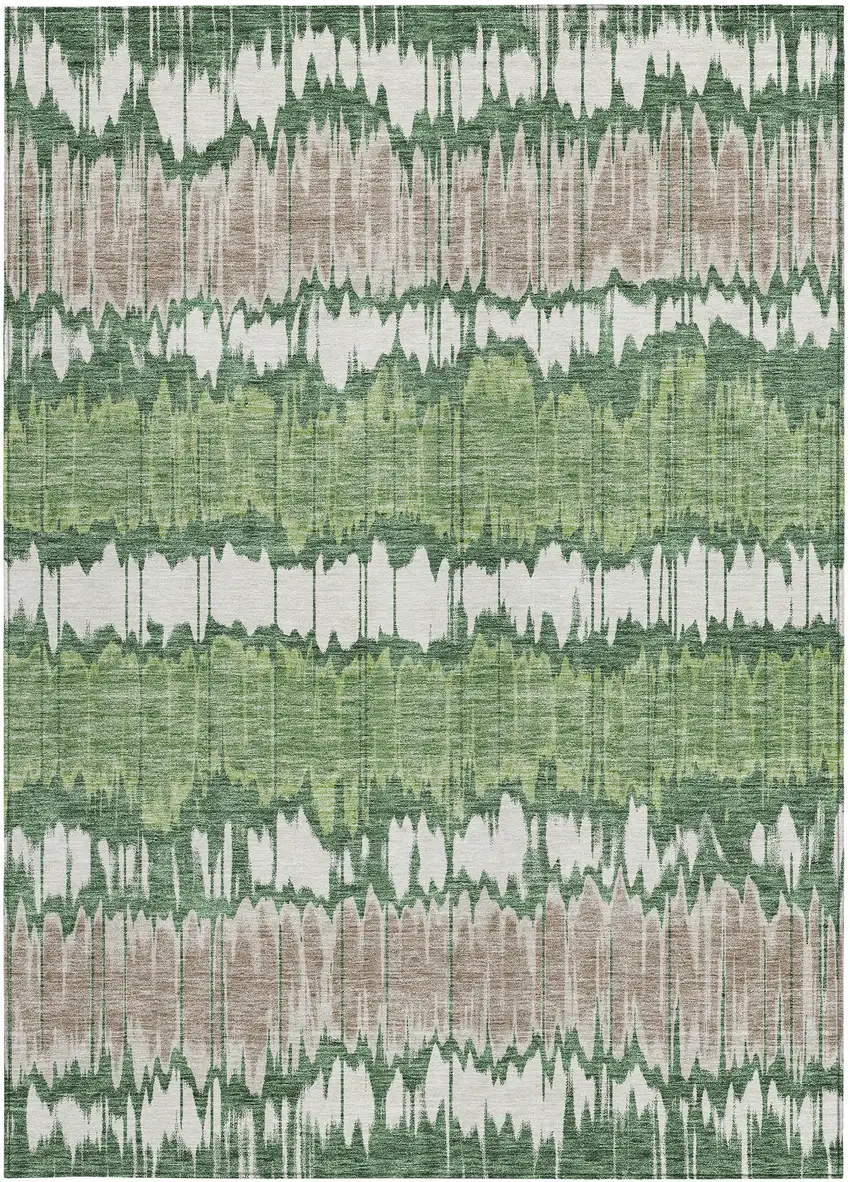 Green Ivory And Taupe Striped Washable Indoor Outdoor Area Rug Photo 6