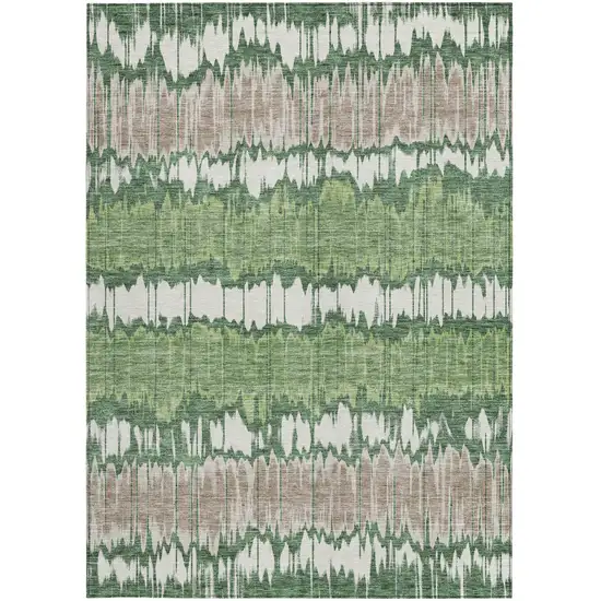 Green Ivory And Taupe Striped Washable Indoor Outdoor Area Rug Photo 6