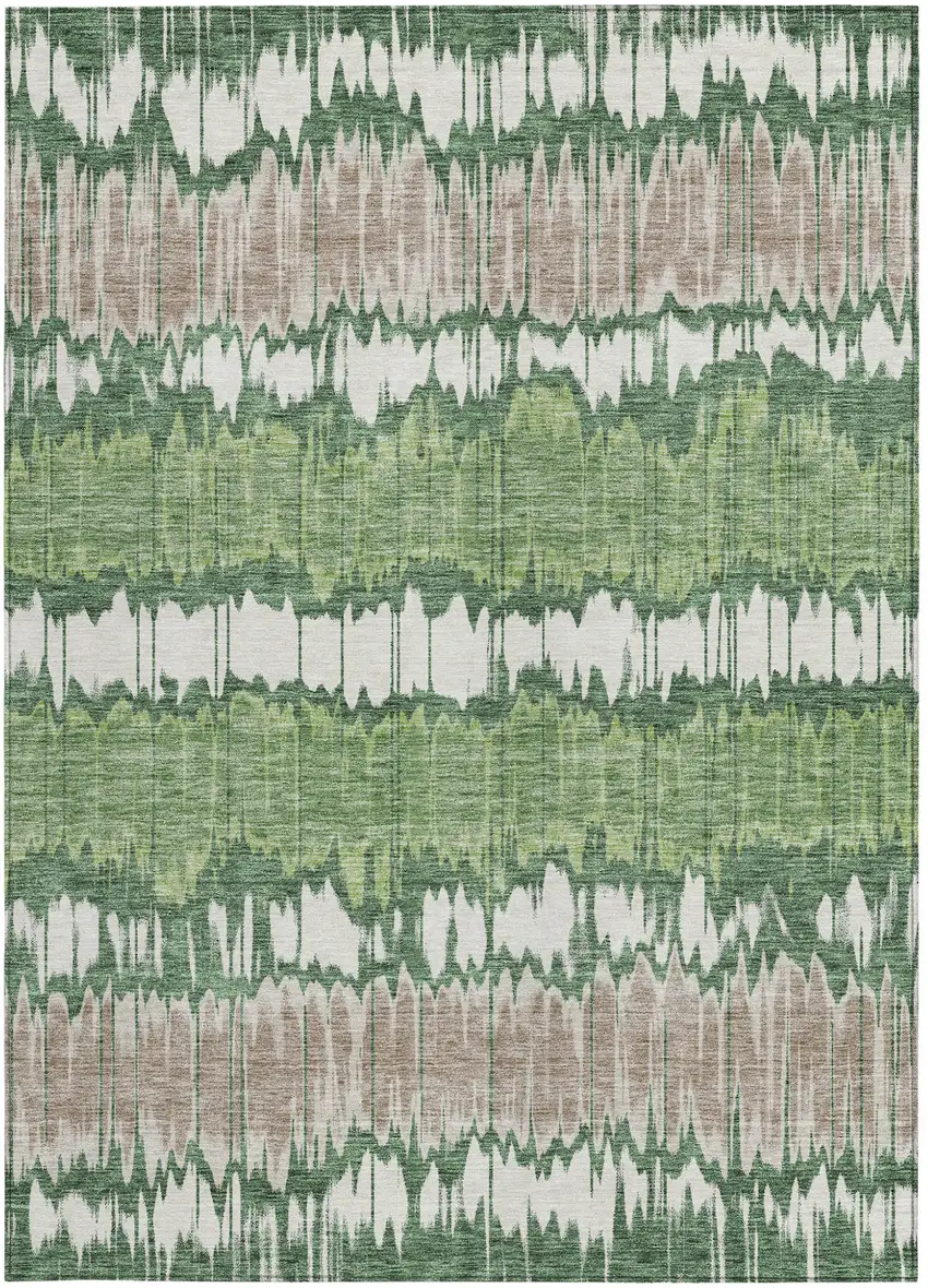 Green Ivory And Taupe Striped Washable Indoor Outdoor Area Rug Photo 6