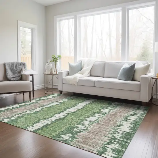 Green Ivory And Taupe Striped Washable Indoor Outdoor Area Rug Photo 7