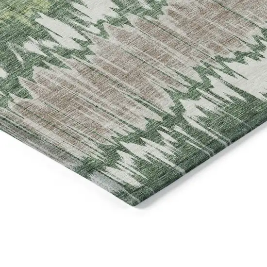 Green Ivory And Taupe Striped Washable Indoor Outdoor Area Rug Photo 3