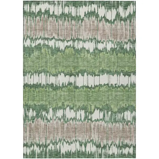 Green Ivory And Taupe Striped Washable Indoor Outdoor Area Rug Photo 1