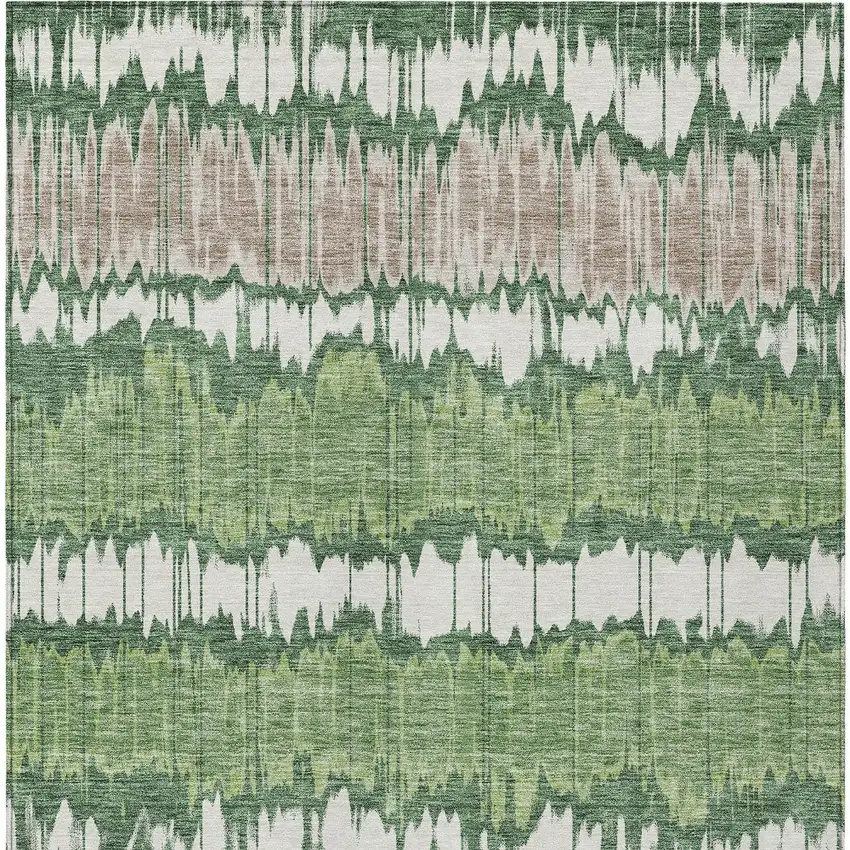 Green Ivory And Taupe Striped Washable Indoor Outdoor Area Rug Photo 5
