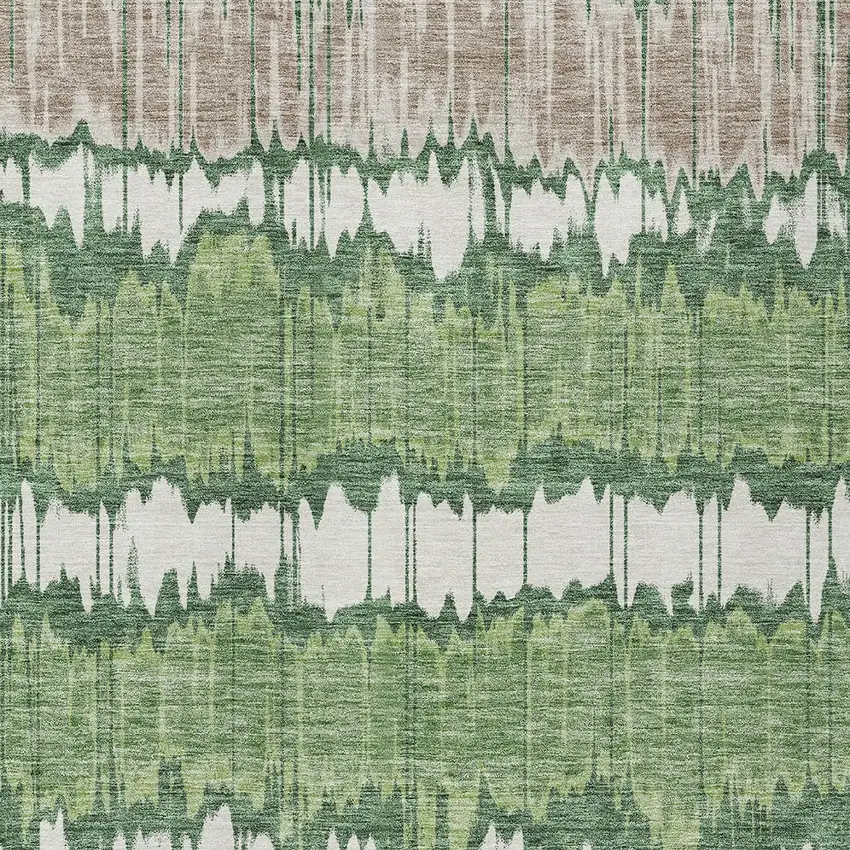 Green Ivory And Taupe Striped Washable Indoor Outdoor Area Rug Photo 4