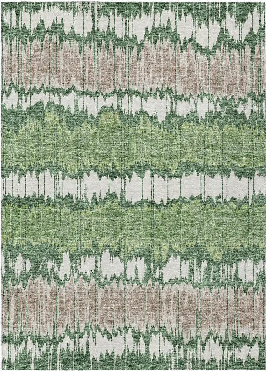 Green Ivory And Taupe Striped Washable Indoor Outdoor Area Rug Photo 1