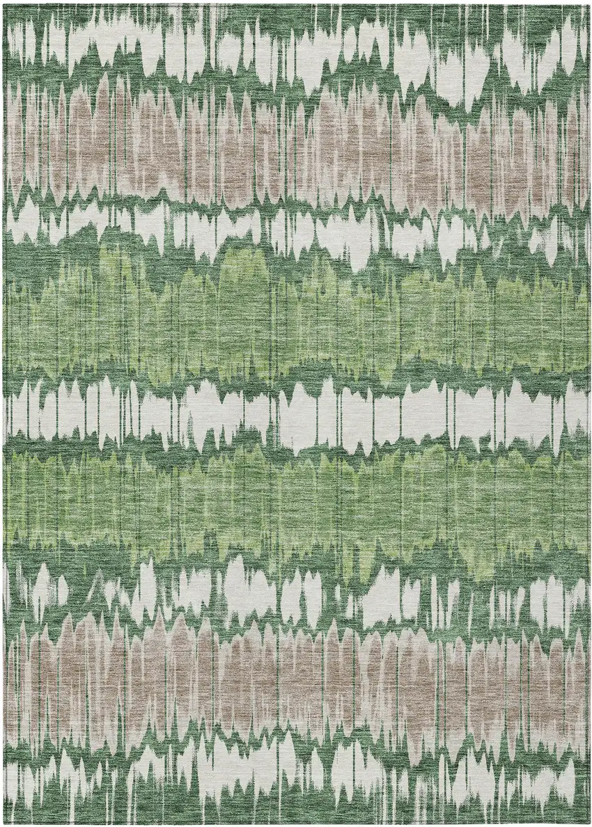 Green Ivory And Taupe Striped Washable Indoor Outdoor Area Rug Photo 1