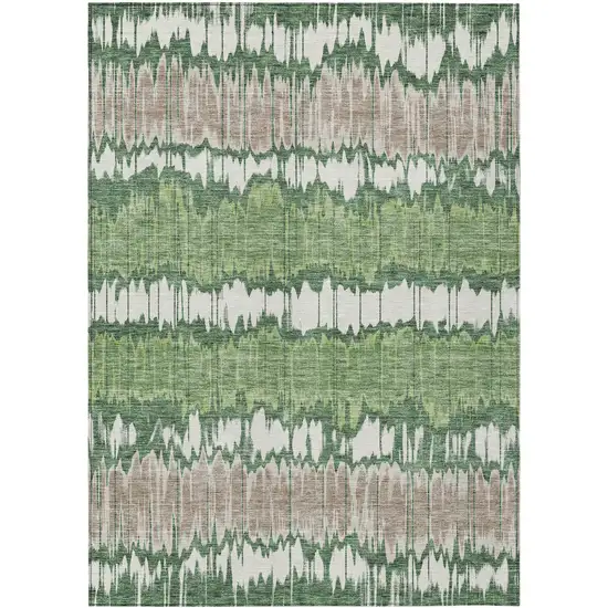Green Ivory And Taupe Striped Washable Indoor Outdoor Area Rug Photo 1