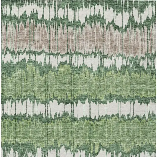 Green Ivory And Taupe Striped Washable Indoor Outdoor Area Rug Photo 5