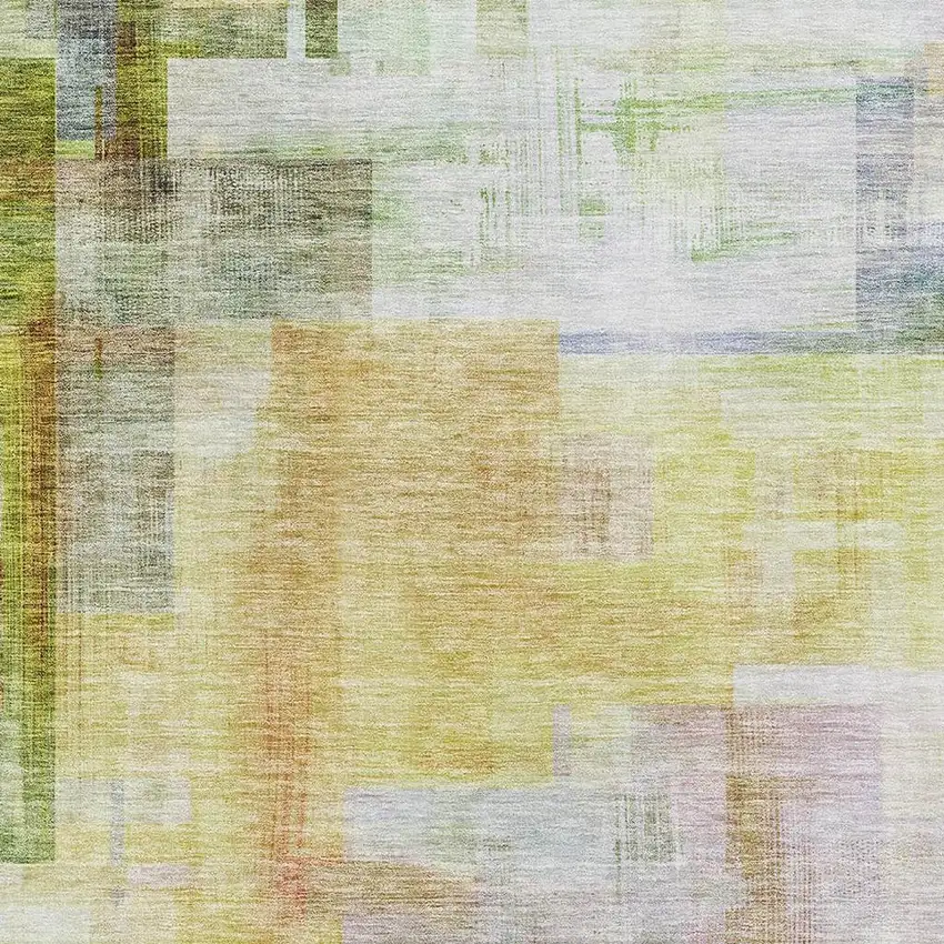 Green Ivory Gold And Purple Abstract Geometric Washable Area Rug With UV Protection Photo 3