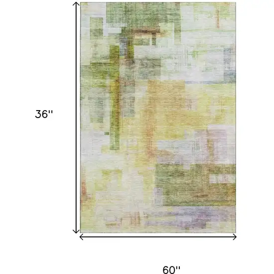 Green Ivory Gold And Purple Abstract Geometric Washable Area Rug With UV Protection Photo 9