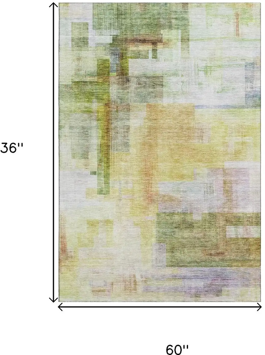 Green Ivory Gold And Purple Abstract Geometric Washable Area Rug With UV Protection Photo 9