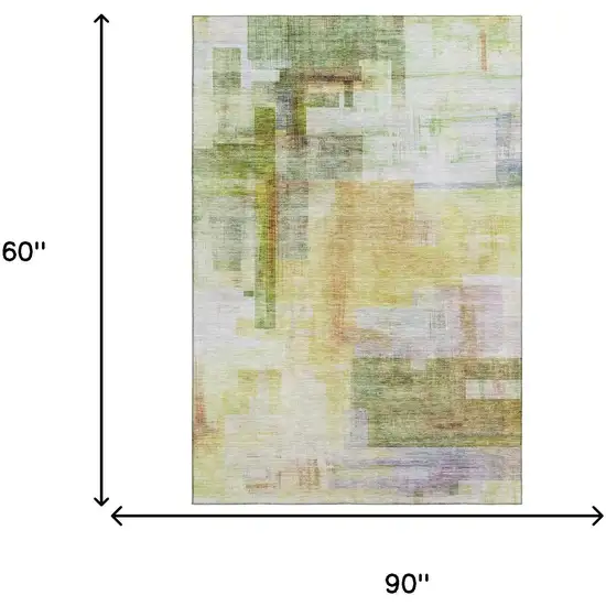 Green Ivory Gold And Purple Abstract Geometric Washable Area Rug With UV Protection Photo 5
