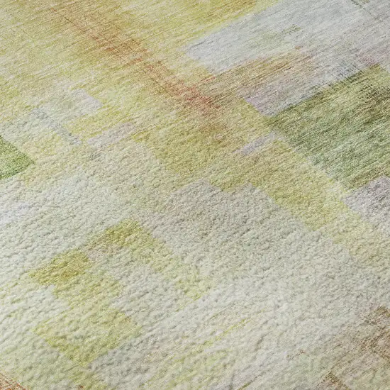 Green Ivory Gold And Purple Abstract Geometric Washable Area Rug With UV Protection Photo 7