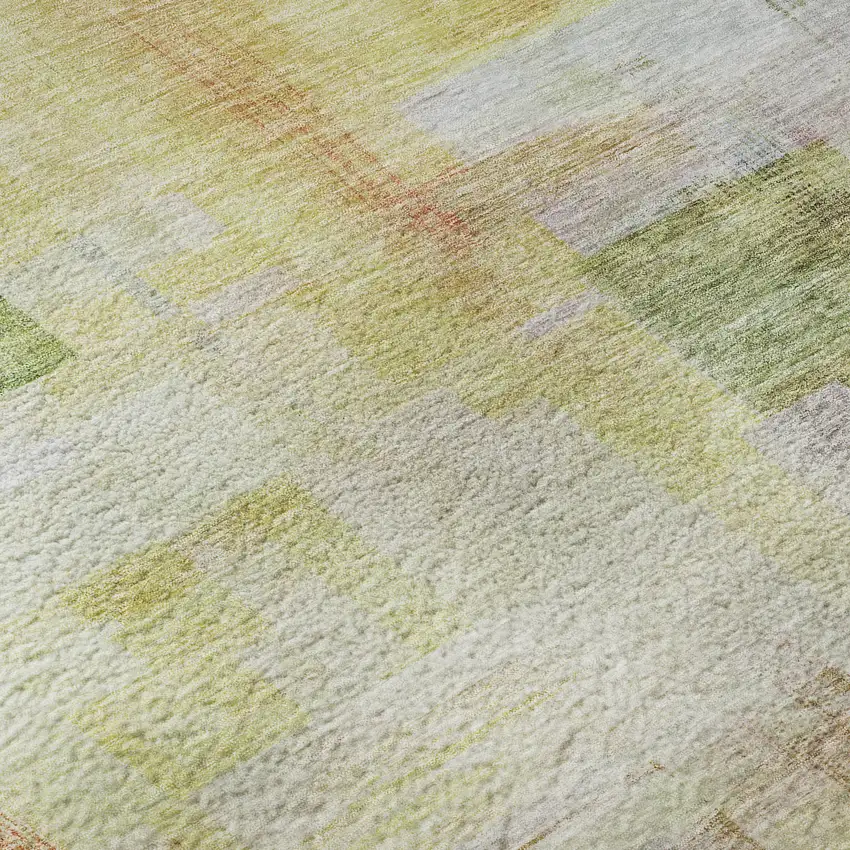 Green Ivory Gold And Purple Abstract Geometric Washable Area Rug With UV Protection Photo 7