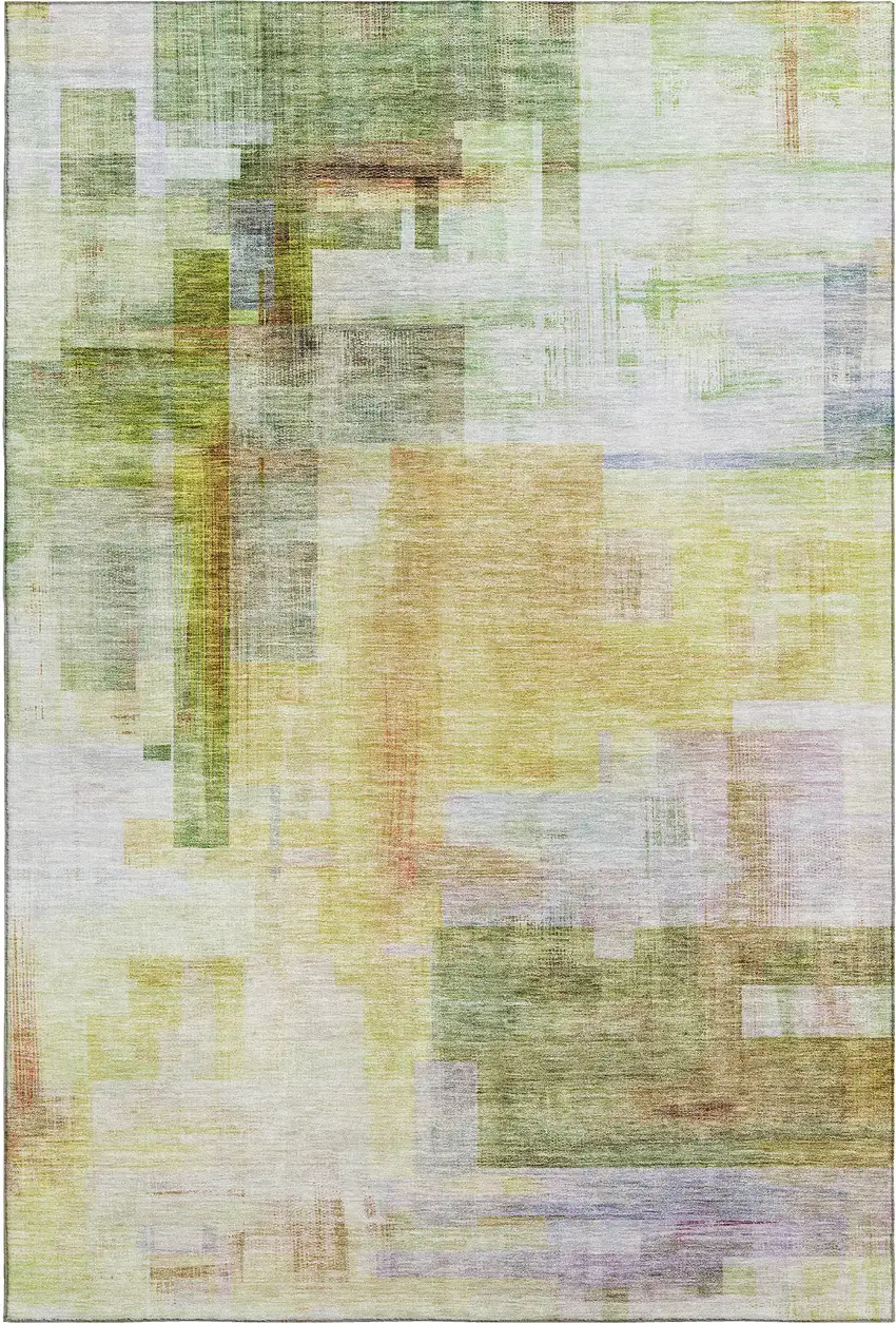 Green Ivory Gold And Purple Abstract Geometric Washable Area Rug With UV Protection Photo 3