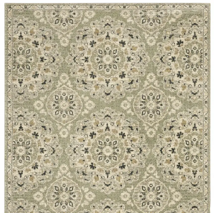 6' X 9' Green Ivory Grey And Tan Floral Power Loom Stain Resistant Area Rug Photo 6
