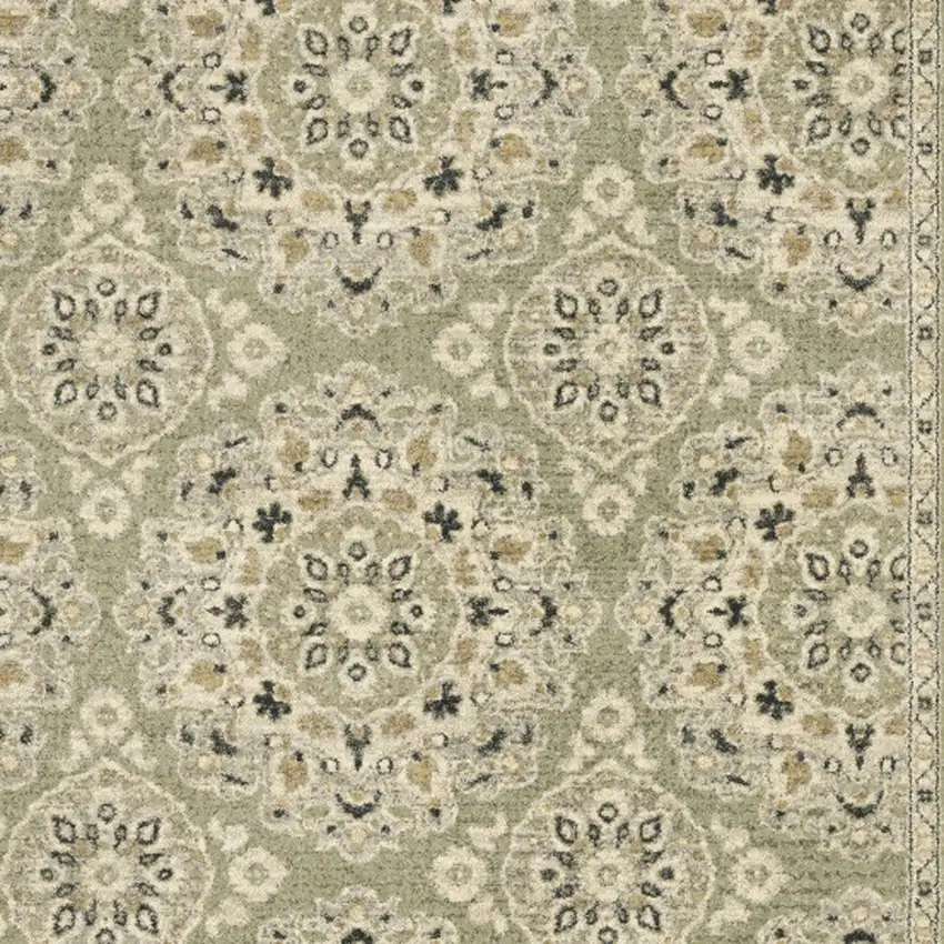 6' X 9' Green Ivory Grey And Tan Floral Power Loom Stain Resistant Area Rug Photo 5