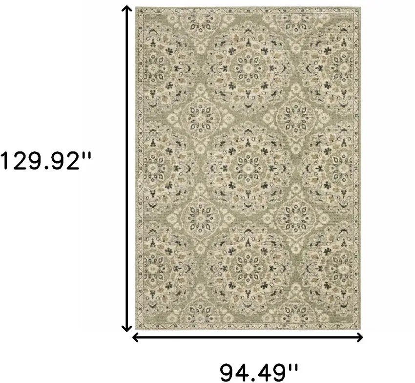 Green Ivory Grey And Tan Floral Power Loom Stain Resistant Area Rug Photo 10