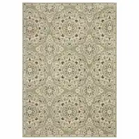 Photo of Green Ivory Grey And Tan Floral Power Loom Stain Resistant Area Rug