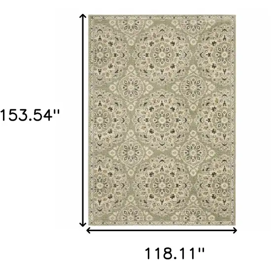 Green Ivory Grey And Tan Floral Power Loom Stain Resistant Area Rug Photo 7