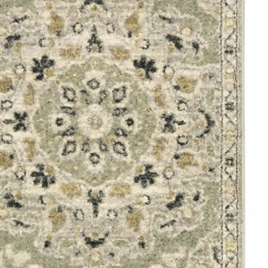 2' X 8' Green Ivory Grey And Tan Floral Power Loom Stain Resistant Runner Rug Photo 5
