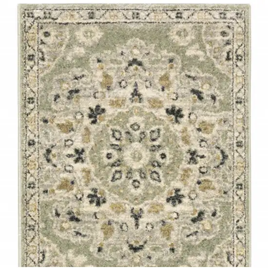 2' X 8' Green Ivory Grey And Tan Floral Power Loom Stain Resistant Runner Rug Photo 6