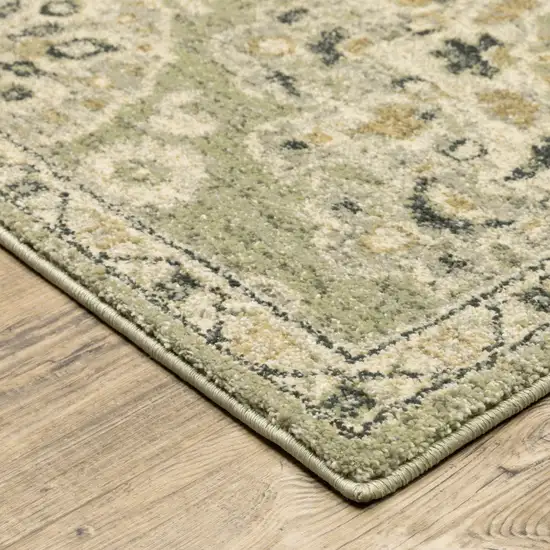 2' X 8' Green Ivory Grey And Tan Floral Power Loom Stain Resistant Runner Rug Photo 7
