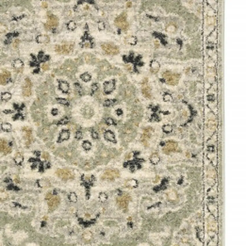 2' X 8' Green Ivory Grey And Tan Floral Power Loom Stain Resistant Runner Rug Photo 4