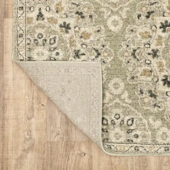 2' X 8' Green Ivory Grey And Tan Floral Power Loom Stain Resistant Runner Rug Photo 9
