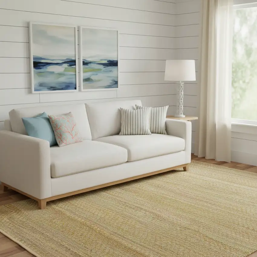 Natural And Green Hand Woven Jute Blend Area Rug Photo 1