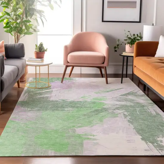 Green Lavender And Ivory Abstract Washable Area Rug With UV Protection Photo 4