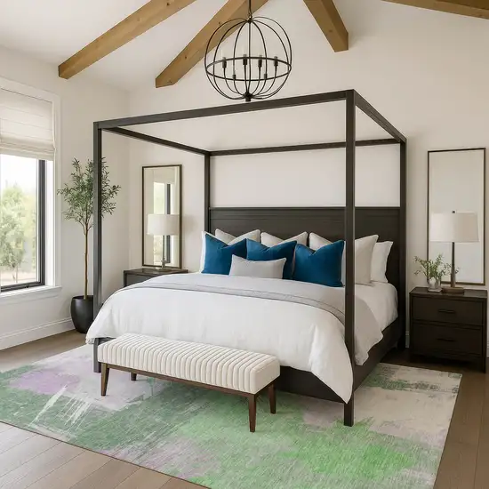 Green Lavender And Ivory Abstract Washable Area Rug With UV Protection Photo 3